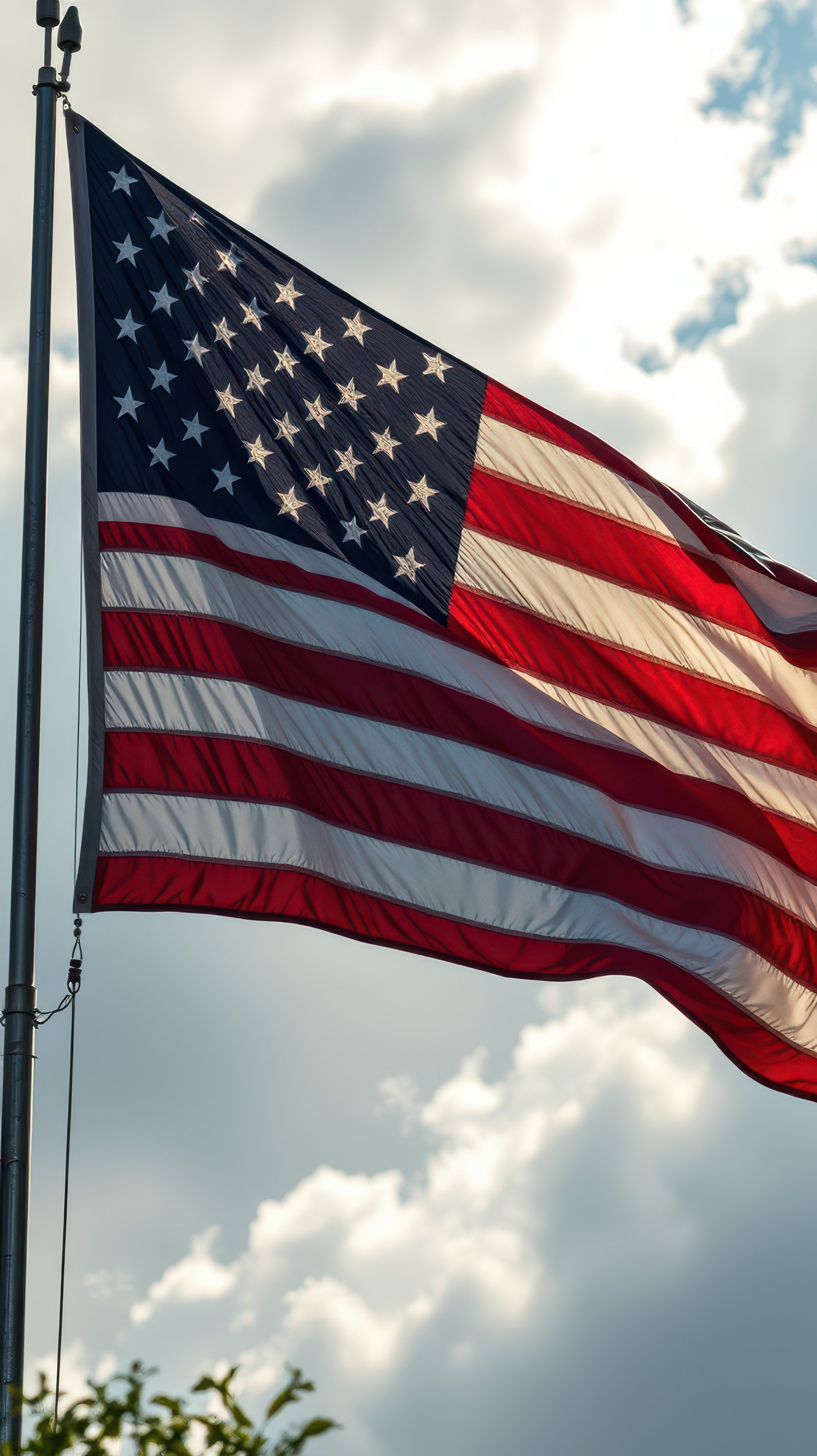 Flag waving against a cloudy sky at a local park during the afternoon